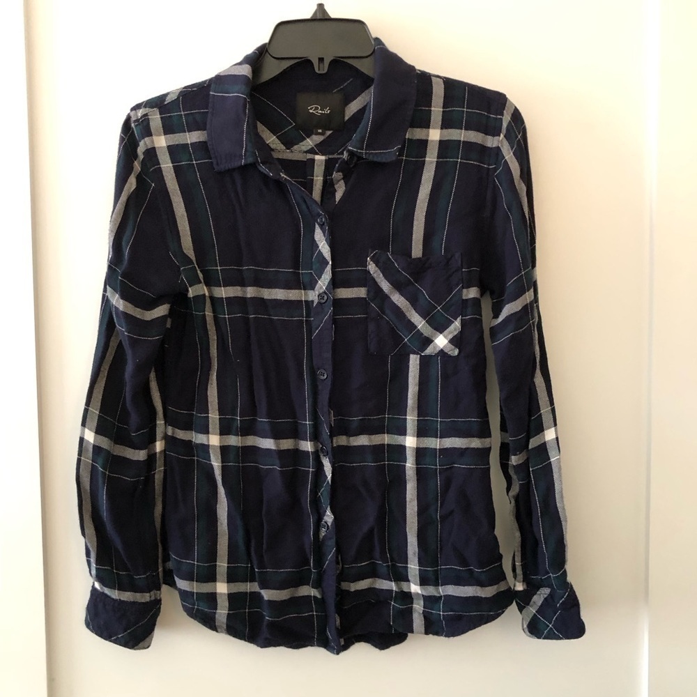 Rails Blue Navy Plaid Long Sleeve XS